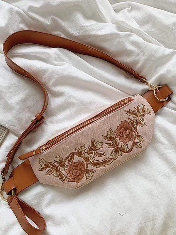 Women's Ethnic Embroidered Canvas Large-Cap Crossbody Bag