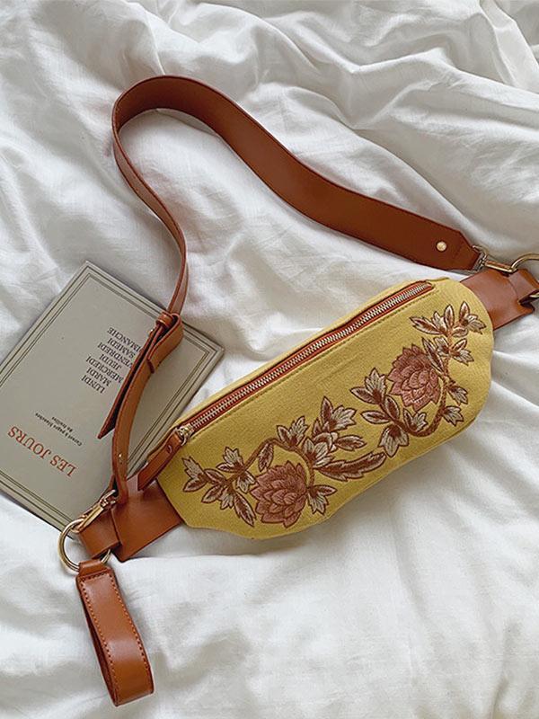 Women's Ethnic Embroidered Canvas Large-Cap Crossbody Bag
