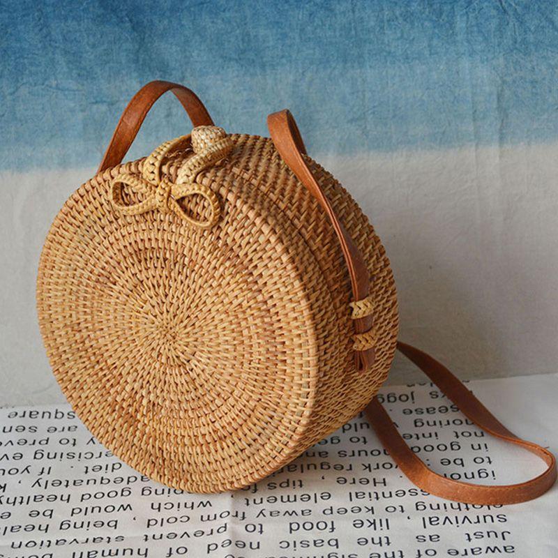 Bohemian Rattan Crossbody Bags Handmade Woven Beach Circular Bags
