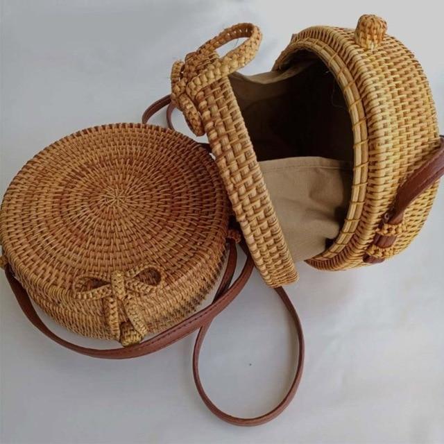 Bohemian Rattan Crossbody Bags Handmade Woven Beach Circular Bags