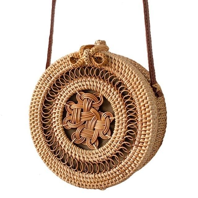 Bohemian Rattan Crossbody Bags Handmade Woven Beach Circular Bags