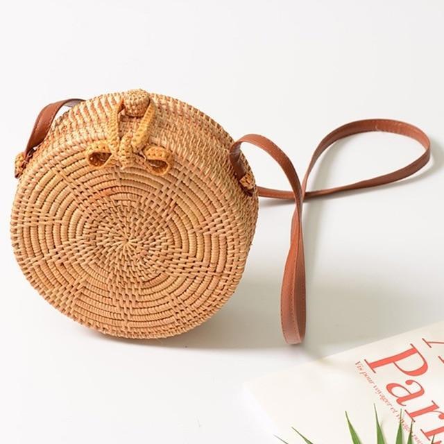 Bohemian Rattan Crossbody Bags Handmade Woven Beach Circular Bags