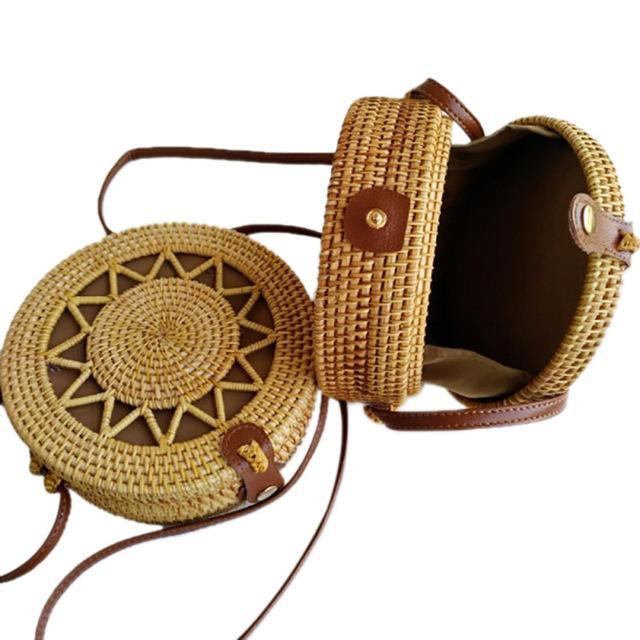Bohemian Rattan Crossbody Bags Handmade Woven Beach Circular Bags
