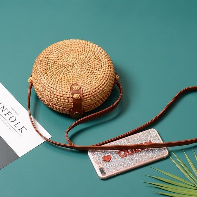 Bohemian Rattan Crossbody Bags Handmade Woven Beach Circular Bags