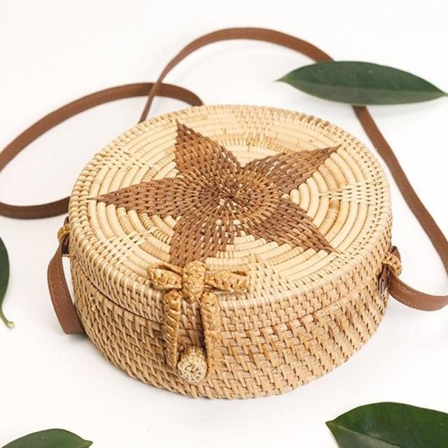 Bohemian Rattan Crossbody Bags Handmade Woven Beach Circular Bags