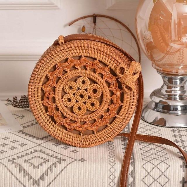 Bohemian Rattan Crossbody Bags Handmade Woven Beach Circular Bags