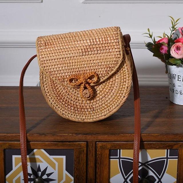 Bohemian Rattan Crossbody Bags Handmade Woven Beach Circular Bags