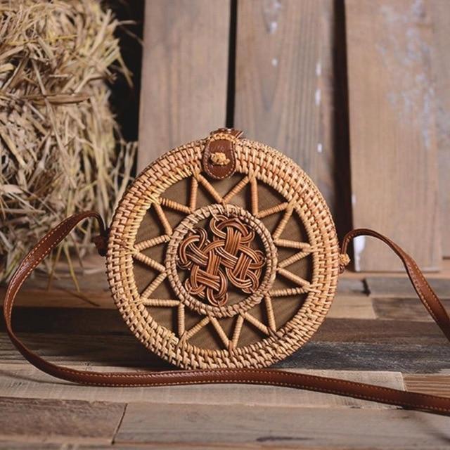 Bohemian Rattan Crossbody Bags Handmade Woven Beach Circular Bags
