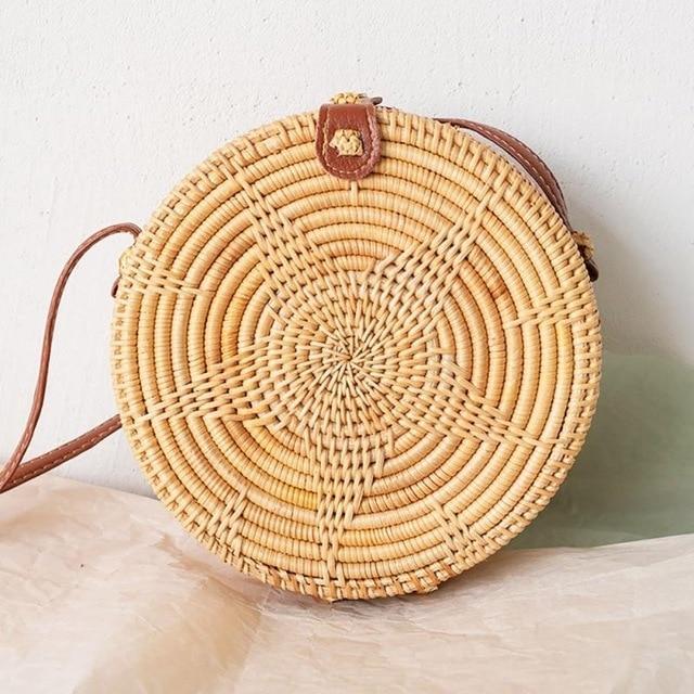 Bohemian Rattan Crossbody Bags Handmade Woven Beach Circular Bags