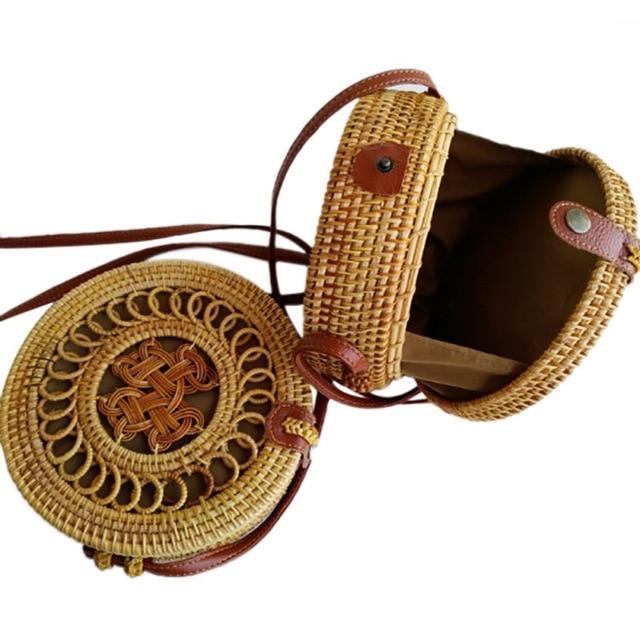 Bohemian Rattan Crossbody Bags Handmade Woven Beach Circular Bags