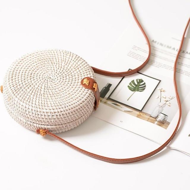 Bohemian Rattan Crossbody Bags Handmade Woven Beach Circular Bags