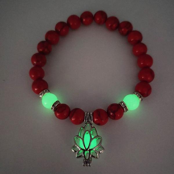Natural Stones Luminous Glowing In The Dark Lotus Flower Shaped Charm Bracelet For Women Yoga Prayer Buddhism Jewelry